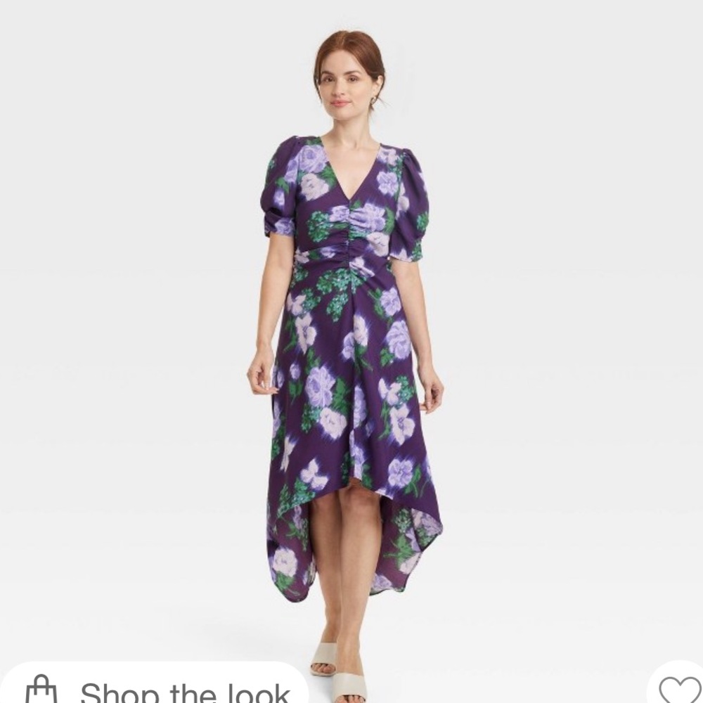 NWT Women’s Crepe Short-Sleeve Midi Dress from A New Day Navy Floral Size XS
